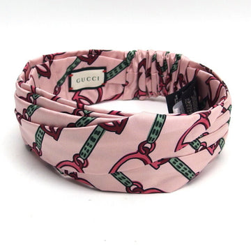 GUCCI Horsebit Pattern Silk Hair Band Light Pink 572206