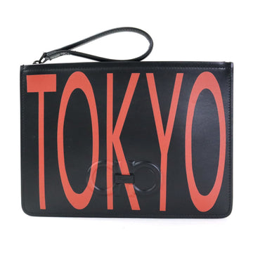 SALVATORE FERRAGAMO Clutch Bag Gancini TOKYO Leather Black/Orange Unisex e55963a