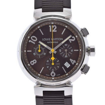 Louis Vuitton Tambour Chrono Q1121 Men's SS/Rubber Watch Automatic Winding Brown Dial