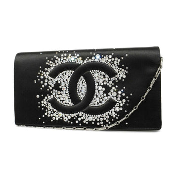 CHANEL Shoulder Bag Chain Satin Black Silver Hardware Women's