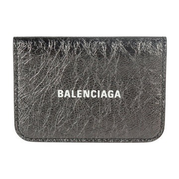 BALENCIAGA Everyday Card Case 594220 Leather Gun Metallic Black Bifold Business Holder