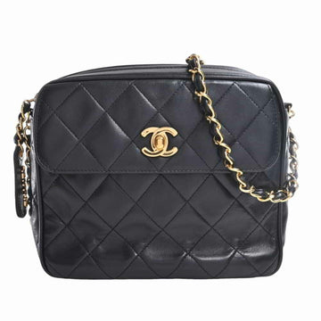 CHANEL lambskin matelasse here mark chain shoulder bag - black