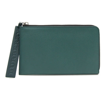 BURBERRY clutch bag green leather L-shaped long wallet men's