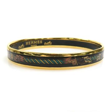 HERMES Bangle Bracelet Enamel Metal/Enamel Gold/Black/Green Women's