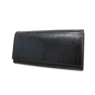 CARTIERAuth  Happy Birthday Bi-fold Long Wallet With Silver Metal Fittings Enamel Leather Black