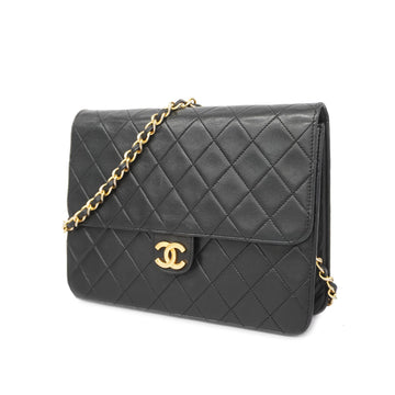 Chanel Shoulder Bag Matelasse Single Chain Lambskin Black Gold metal