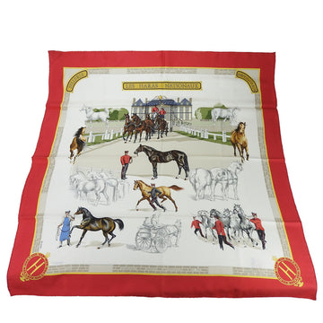 HERMES CARRE90 scarf 100% silk LES HARAS NATIONAUX National Stallion Farm Red Beige Ladies red beige