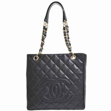 Chanel caviar skin matelasse here mark chain tote bag black