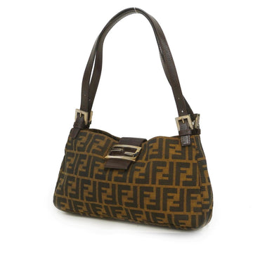 FENDI Handbag Zucca Nylon Canvas Brown Silver Hardware Women's