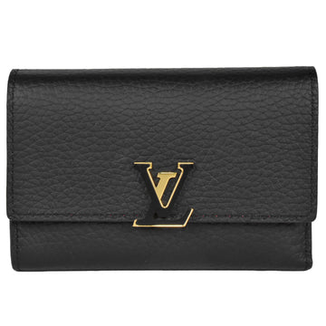 LOUIS VUITTON Trifold Wallet with Coin Purse Portefeuille Capucines Compact Taurillon Leather Noir M62157