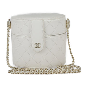 CHANEL matelasse shoulder bag AP1616 lambskin white vanity chain pochette here mark gold metal fittings