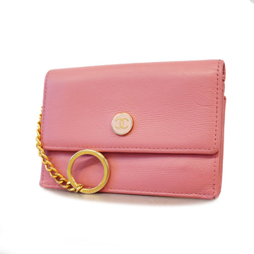 Chanel coin case coco button leather pink gold Metal