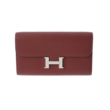 HERMES Constance Long To Go Clutch Bag Rouge Ash Palladium Hardware B Engraved [Around 2023] Women's Evercolor Wallet