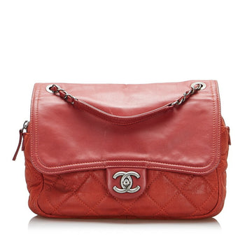 CHANEL coco mark chain shoulder bag red leather ladies