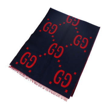 GUCCI muffler 495592 GG jacquard wool 91% silk 9% navy red stole