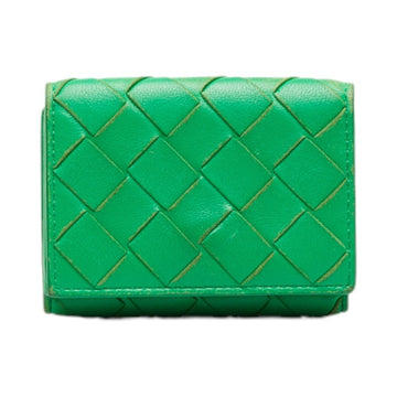 BOTTEGA VENETA Small Intrecciato Trifold Wallet Paraquito Green Leather Women's BOTTEGAVENETA