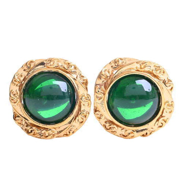 Chanel coco mark grippore color stone earrings green/gold metal