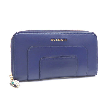 BVLGARI Round Long Wallet Serpenti Forever Women's Navy Leather Snake