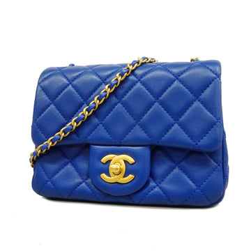 Chanel Shoulder Bag Matelasse Single Chain Lambskin Blue Gold metal