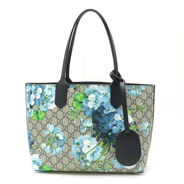 Gucci GG Blooms Supreme Reversible Small Tote Bag PVC Leather Khaki Beige Navy Blue 372613