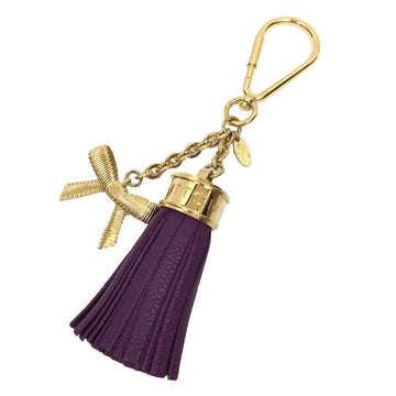 LOUIS VUITTON Bag Charm Pom M65124 Tassel Ribbon Keychain Gold x Purple Wallet Small