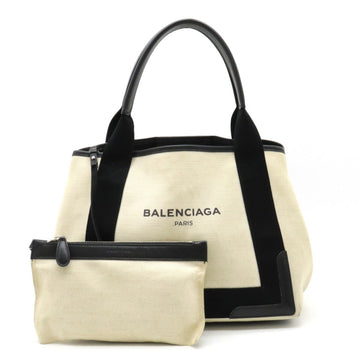 BALENCIAGA Navy Hippo S Tote Bag Handbag Canvas Leather Natural Black 339933