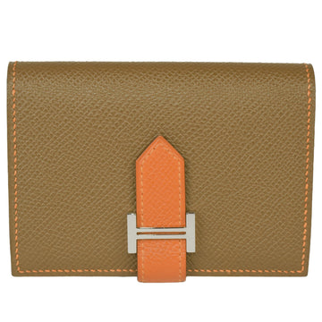 HERMES Bearn Card Case Bifold Business Holder Pass Alzan Foo Orange Bicolor Epson T Stamp