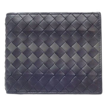 BOTTEGA VENETA Flap Compact Wallet Billfold Intrecciato Leather Black Khaki 083878