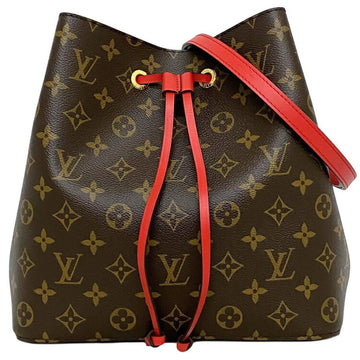 Louis Vuitton Shoulder Bag Neonoe Brown Red Coquelicot Monogram M44021 Leather Microfiber DR0290 LOUIS VUITTON Handbag 2way Bucket Ladies