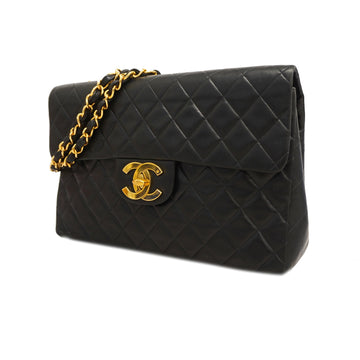 Chanel shoulder bag Decamatlass?? W chain lambskin black gold metal