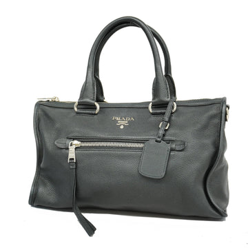 Prada handbag leather black silver metal