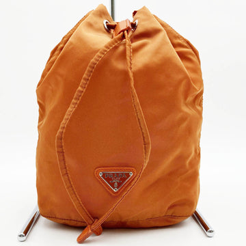 PRADA Pouch Drawstring Triangle Logo Plate Orange Nylon Ladies Men's Women's Fashion USED