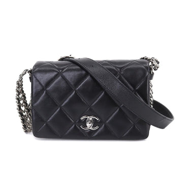 CHANEL Matelasse chain shoulder bag leather black silver metal fittings Bag