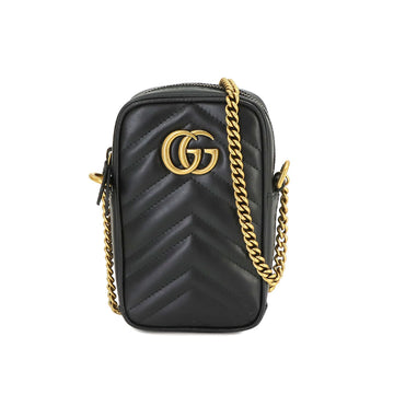 GUCCI GG Marmont Bag Chain Shoulder Leather Black 598597