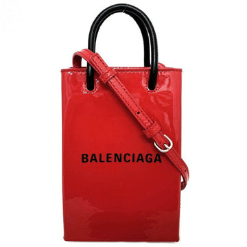 Balenciaga Phone Folder Red Black 593826 6406 Shoulder Bag Patent Leather BALENCIAGA Pochette Enamel Ladies