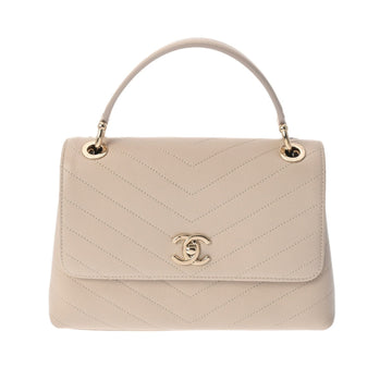 CHANEL V Stitch Bag Beige Women's Calfskin Handbag