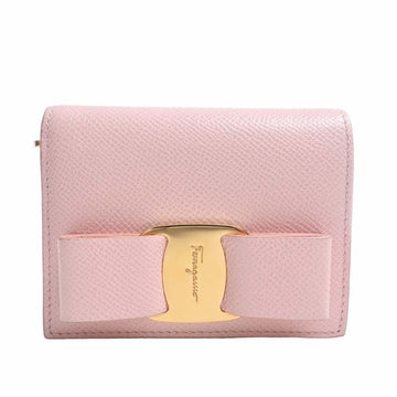 SALVATORE FERRAGAMO Ferragamo Leather Rose Ribbon Bifold Wallet Pink Ladies
