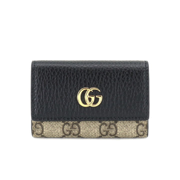 GUCCI GG Marmont Supreme 6 Row Key Case Leather Black Beige Brown 456118 Gold Hardware