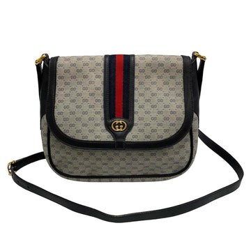 GUCCI Old Vintage Sherry Line Micro GG Hardware Leather Genuine Shoulder Bag Navy