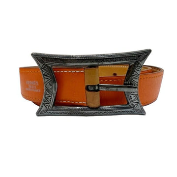 HERMES belt SV925 Tuareg buckle box calf reversible natural orange silverwork vintage hard to find 68cm 70cm B stamped B