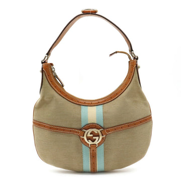 Gucci Interlocking G Shelly Line Shoulder Bag Canvas Leather Beige Brown 114869
