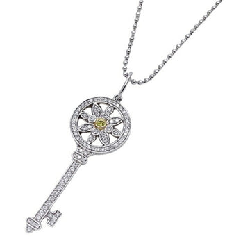 TIFFANY&Co. Necklace Ladies Key Flower PT950 750YG 750WG Diamond D0.24ct Daisy