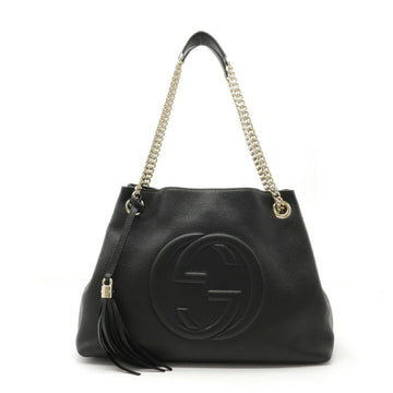 Gucci Soho Interlocking G Fringe Tote Bag Chain Shoulder Leather Black 536196