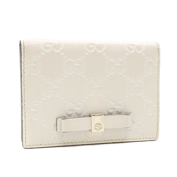 GUCCI Card Case sima Women's White Leather 388684 Pass Ribbon