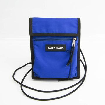 Balenciaga EXPLORER POUCH 532298 Unisex Leather,Canvas Shoulder Bag Black,Royal Blue