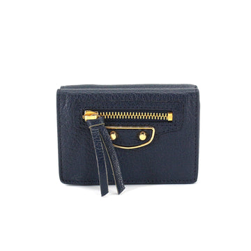 BALENCIAGA Classic Mini Wallet Trifold Leather Navy 470059