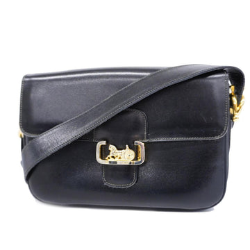 CELINE Shoulder Bag Carriage Hardware Leather Black Gold Women's