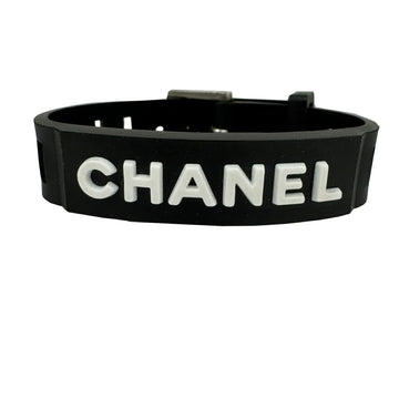 CHANEL Rubber Bracelet Band 99P Black White Women's Men's