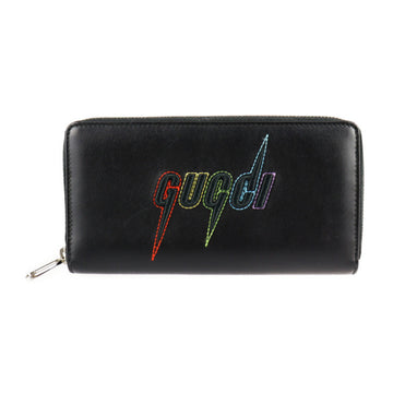 GUCCI blade logo embroidery long wallet 597677 leather black round zipper zip around