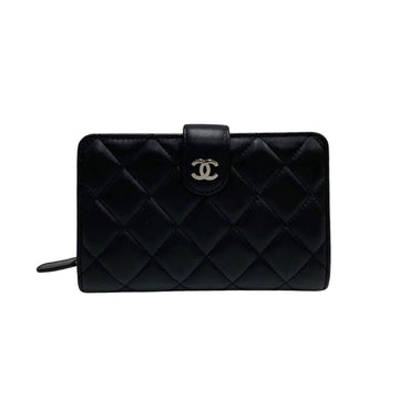 CHANEL Matelasse Coco Mark Round Lambskin Bifold Wallet Black 22061